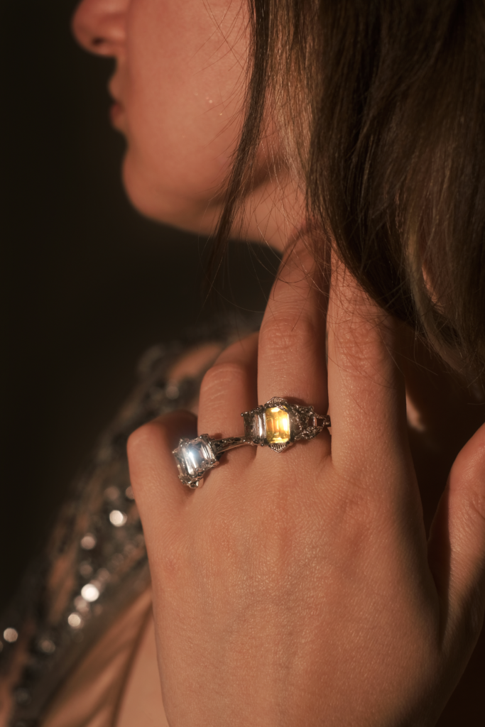 Lemon Quartz Triplet Ring