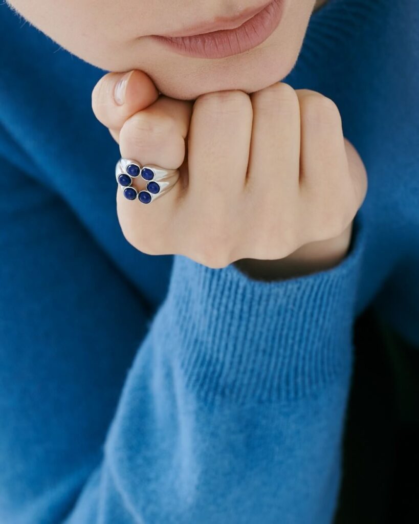 lapis lazuli Stone Flower Mini Ring