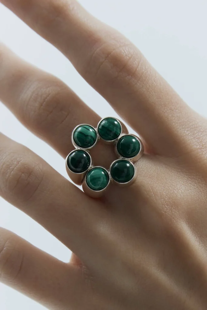 Malachite Stone Flower Ring